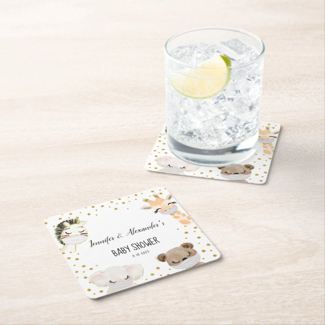 Baby Shower Square Paper Coaster (Insitu)