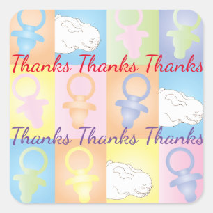 Baby Shower Square Stickers Paci Bunny