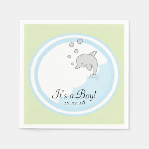 Baby Shower Standard Cocktail Napkin Dolphin Bl/Gr