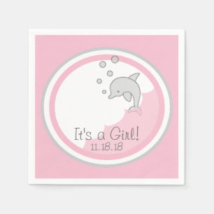 Baby Shower Standard Cocktail Napkin Dolphin Pk/Gr