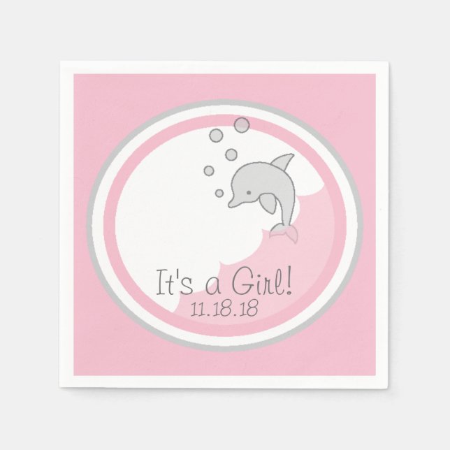 Baby Shower Standard Cocktail Napkin Dolphin Pk/Gr (Front)