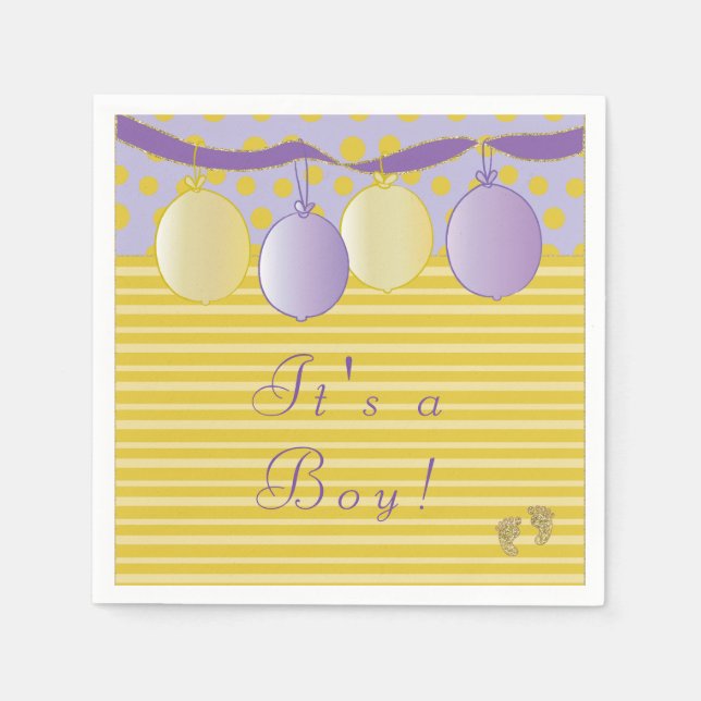 Baby Shower Standard Napkin "Baby Gold Footprints" (Front)