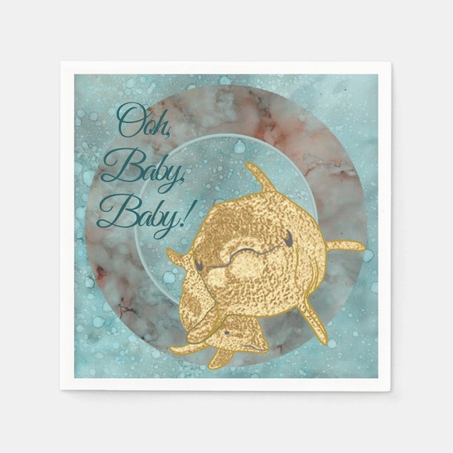 Baby Shower Standard Napkin Gold Dolphin Baby Mum (Front)