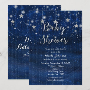 Baby Shower Starry Night Blue & Silver Invitation