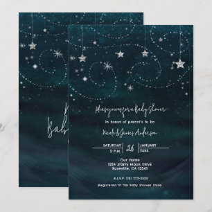 Baby Shower Starry Night Blue & Silver Invitation