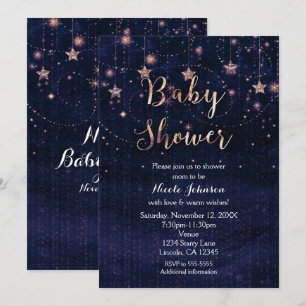 Baby Shower Starry Night Purple & Gold Invitation