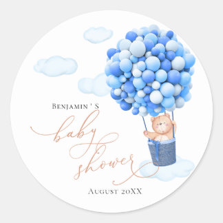 Baby Shower Sticker Bear Balloon blue white