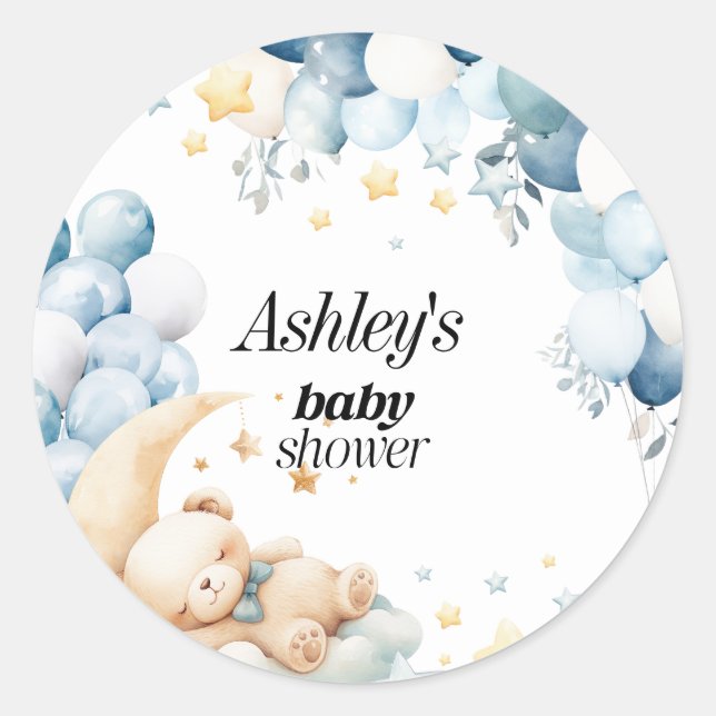 Baby Shower Sticker Blue Bear Balloons (Front)