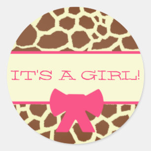 Baby Shower Sticker - Giraffe Print and Pink