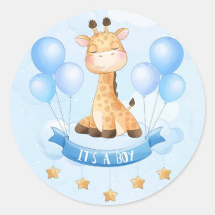 BABY SHOWER STICKER : IT'S A BOY : GIRAFFE 