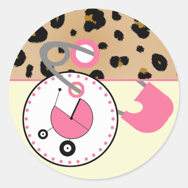 Baby Shower Sticker - Leopard & Pink Diaper Pin (Front)