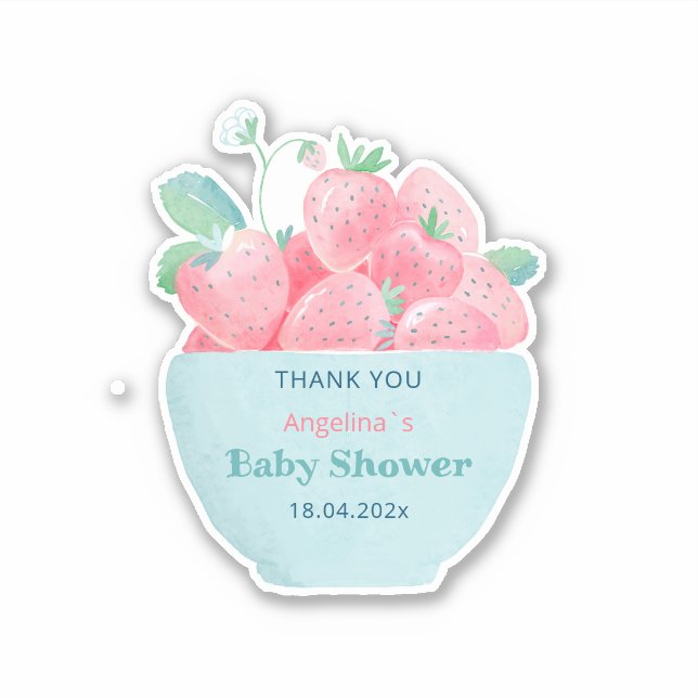 Baby shower sticker with a cute strawberry  (Front)