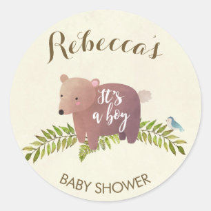 baby shower sticker woodland bear it's a boy