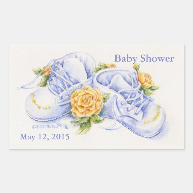 Baby Shower Stickers Baby Shoes and Yellow Roses (Front)