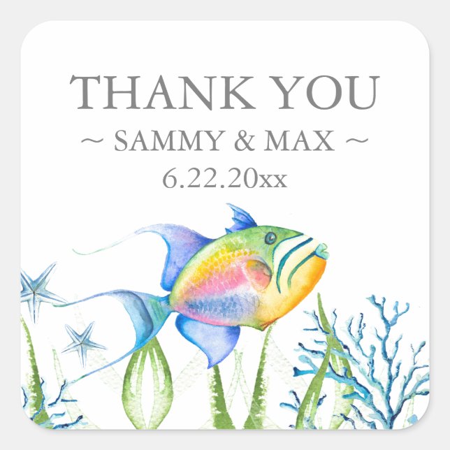 Baby Shower Stickers Colourful Watercolor Fish (Front)