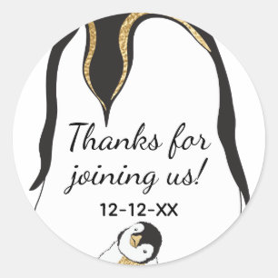 Baby Shower Stickers "Gold Baby Penguin"