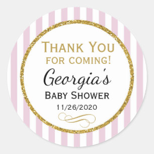 Baby Shower Stickers Pink Favour Tag Thank You Gir