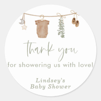 Baby Shower Stickers, Sage Green Baby Shower Favou Classic Round Sticker