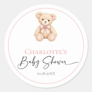 Baby Shower Stickers Teddy Bear Pink Personalised