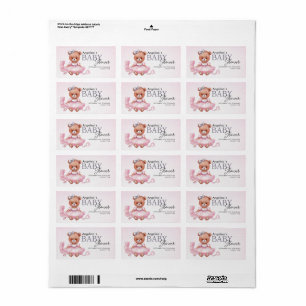 Baby shower stickers with teddy bear design.