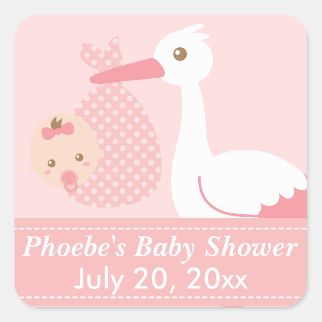 Baby Shower - Stork Delivers Cute Baby Girl Square Sticker (Front)