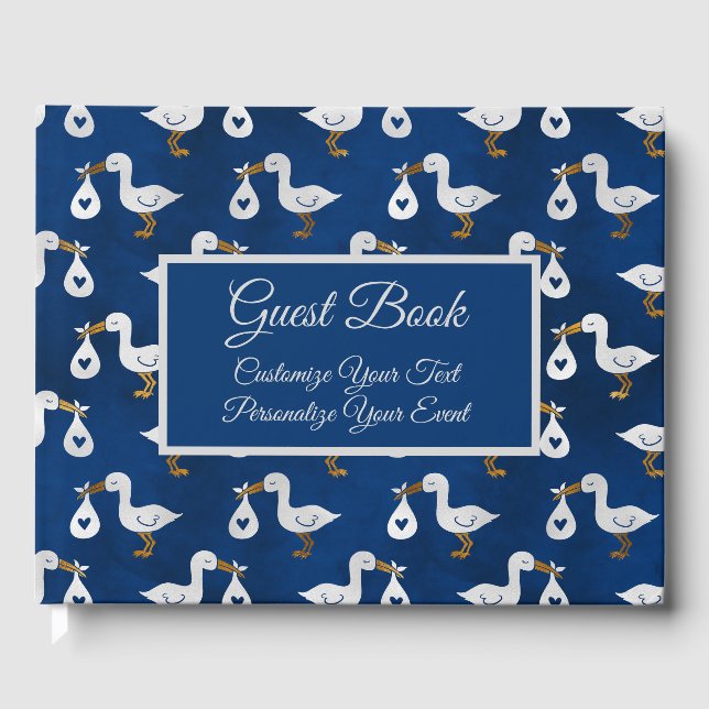 Baby Shower Stork Navy Blue Personalised Guest Book (Front)