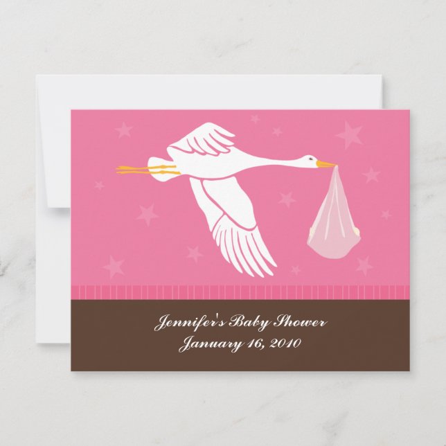 Baby Shower Stork Registry Card - Pink and Brown (Front)