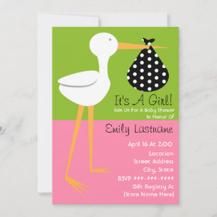 Baby Shower - Stork With Polka Dot Bundle Invitation