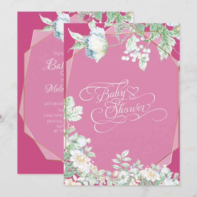 Baby Shower | Strawberry Pink  Wildflowers Berries Invitation (Front/Back)