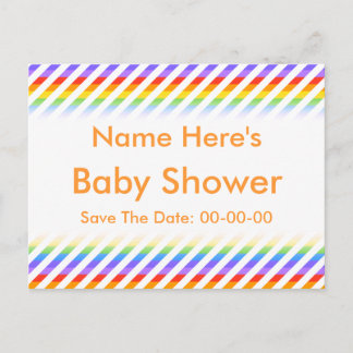 Baby Shower. Stripes with Rainbow Colours. Announcement Postcard