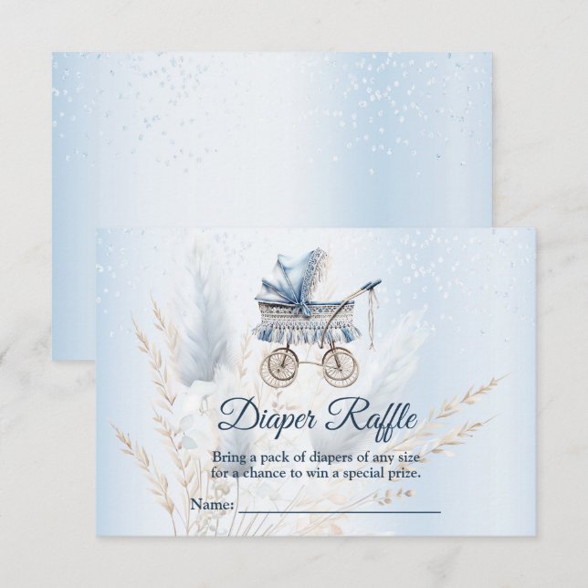 Baby Shower Stroller Blue Floral Diaper Raffle Enclosure Card (Front/Back)