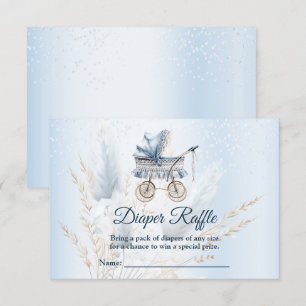 Baby Shower Stroller Blue Floral Diaper Raffle Enclosure Card