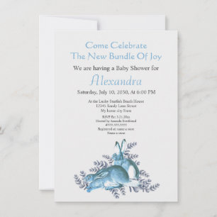 Baby Shower Stylish Blue Bunny Rabbit Watercolor