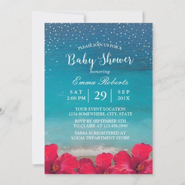 Baby Shower Summer Beach Tropical Floral Confetti Invitation (Front)