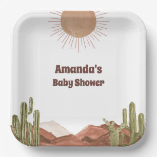 Baby Shower Sun Desert Cactus Baby Shower Paper Plate
