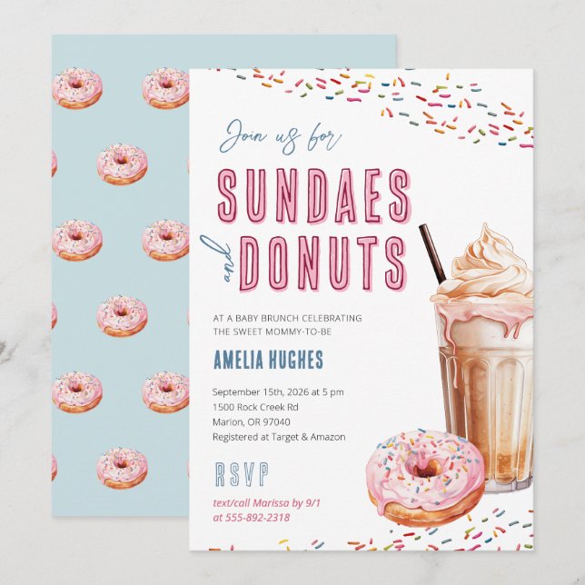 Baby Shower Sundaes Milkshakes Doughnuts Brunch Lu Invitation (Front/Back)