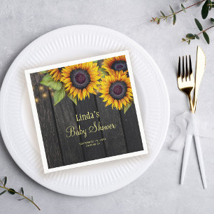 Baby shower sunflower barnwood rustic napkin