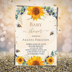 Baby Shower sunflower bumble bees eucalyptus  Invitation