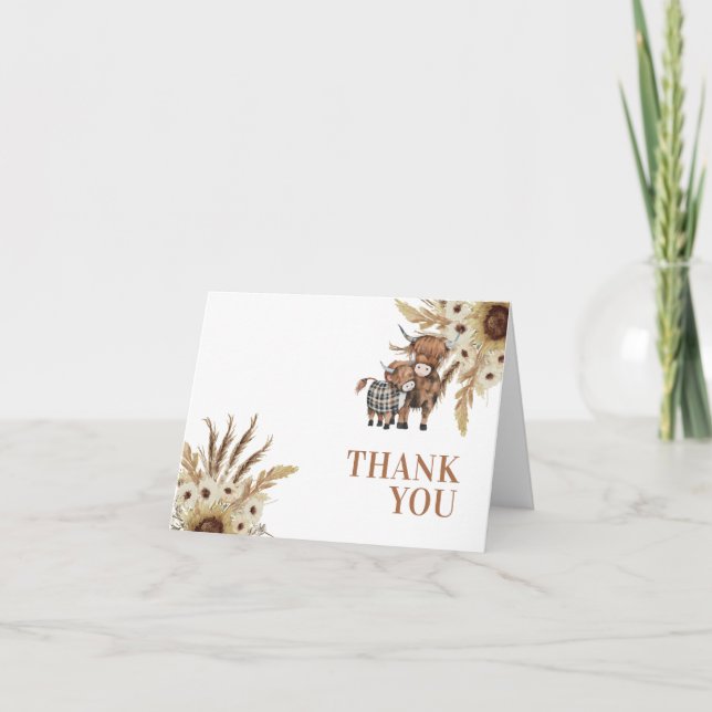 Baby Shower Sunflower Cow Folded Thank You Card (Front)