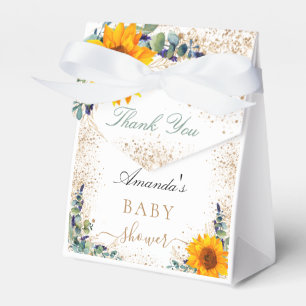 Baby shower sunflower eucalyptus glitter thank you favour box