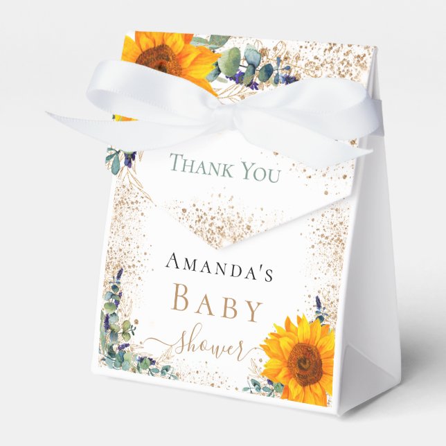 Baby shower sunflower eucalyptus glitter thank you favour box (Front Side)