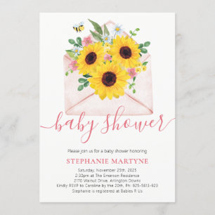 Baby Shower Sunflower Floral Envelope Invitation