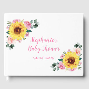 Baby Shower Sunflower Pink Floral Personalised Guest Book