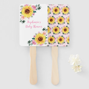 Baby Shower Sunflower Pink Floral Personalised Hand Fan