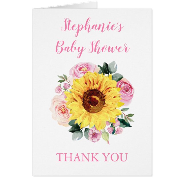 Baby Shower Sunflower Pink Floral Thank You (Front)