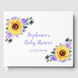 Baby Shower Sunflower Purple Floral Personalised Guest Book