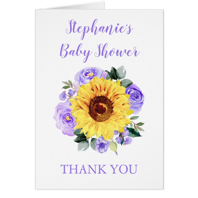 Baby Shower Sunflower Purple Floral Thank You (Front)