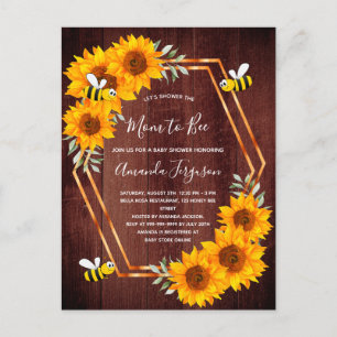 Baby shower sunflowers brown bee invitation postcard