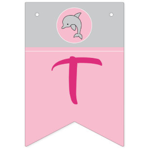 Baby Shower Swallowtail Banner Pink/Grey Dolphin