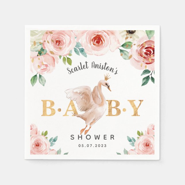 Baby Shower Swan Floral Napkin (Front)